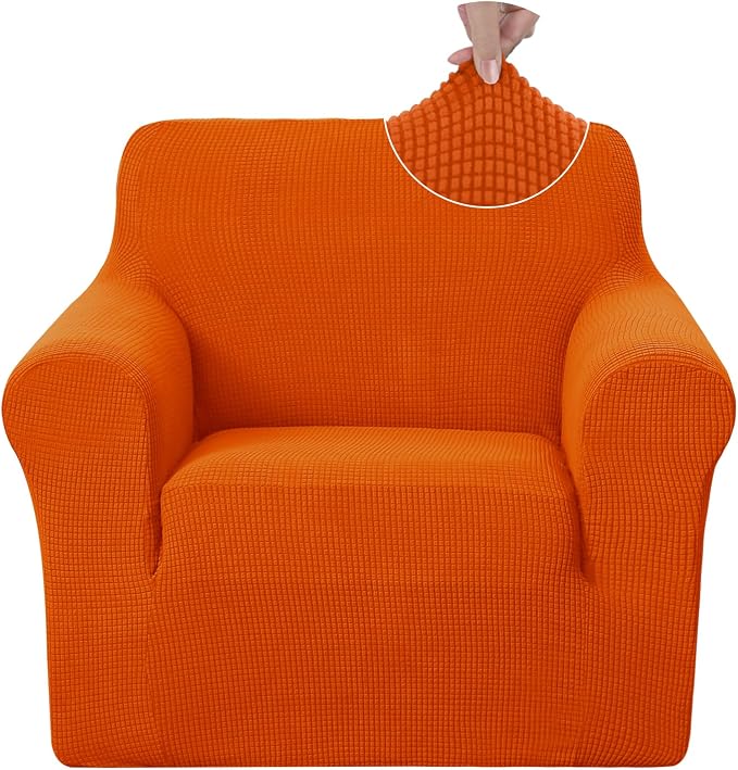 U-NICE HOME Stretch Couch Cover Slipcover for 3 Cushion Sofa, Orange | 1-Piece Sofa cover, Washable, Pet friendly, Furniture protector, Polyester Spandex Jacquard fabric by U-NICEHOME