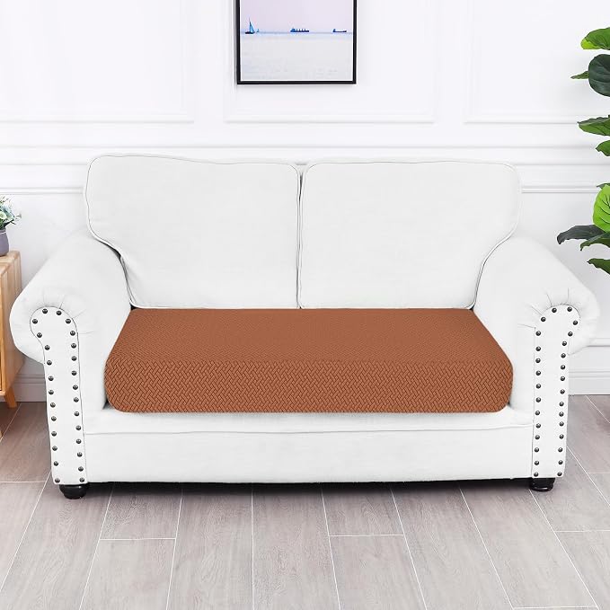 Smiry Waterproof Couch Cushion Covers, Non Slip Seat Cushion Covers | Stretch Jacquard Sectional Sofa Slipcover, Washable Elastic Furniture Protector for Pets, Kid, Medium, Rust - Image 5