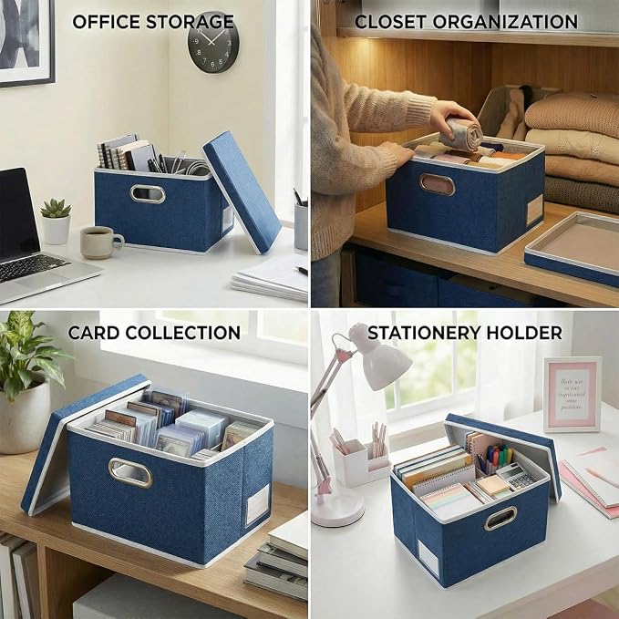 PRANDOM Storage Bins with Lids [3-Pack] Linen Fabric Foldable Storage Boxes Organizer Containers Baskets Cube with Cover for Bedroom Closet Office Royal Blue（11.4X8.6X6.7 - Image 7