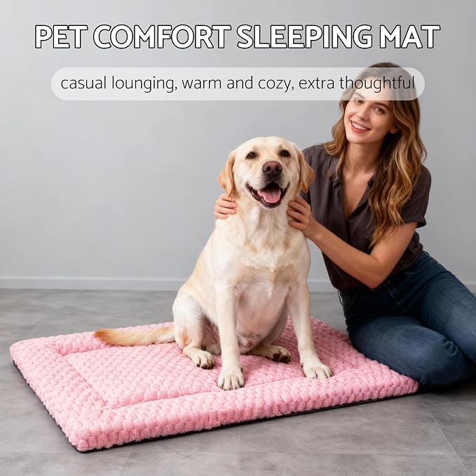 Dog Bed Mat, Reversible Dog Crate Pad - Washable Kennel Mat with Soft Support Foam, Flat Kennel Pad for Dogs & Cats, Double Pet Bed Perfect for Cage (Pink, 35" L x 23" W x 0.8" Th) - Image 2