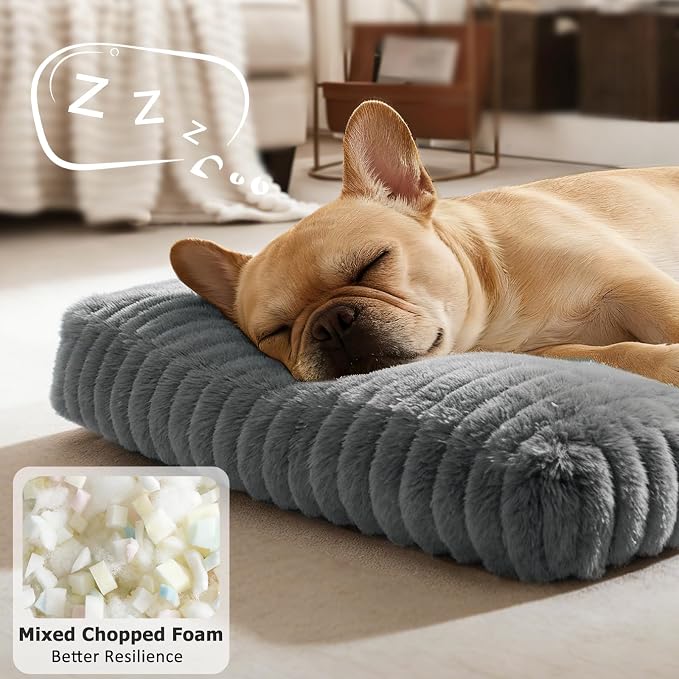 XL Dog Bed for Large Dogs, Orthopedic Dog Beds Washable with Removable Cover, Extra Thick Crate Bed Pet Mat with Shredded Chopped Foam & Anti-Slip Bottom, 35"x23"x4", Grey - Image 3