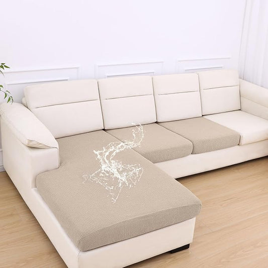 hyha Waterproof Couch Cushion Covers for Pets, Non Slip Sofa Seat Cover | Stretch Jacquard Fabric, Elastic Bottom, Non Slip Fit, Waterproof Protection, Pet Hair Protection (1 Chaise+2 Seater) by hyha