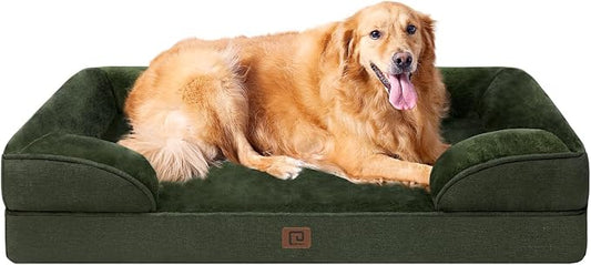 EHEYCIGA Orthopedic Extra Large Dog Bed, Waterproof Washable XL Pet Bed 44" | Non-Slip Bottom and Egg-Crate Memory Foam Big Dog Couch Bed with Washable Removable Cover, Dark Green, 44Inch by EHEYCIGA