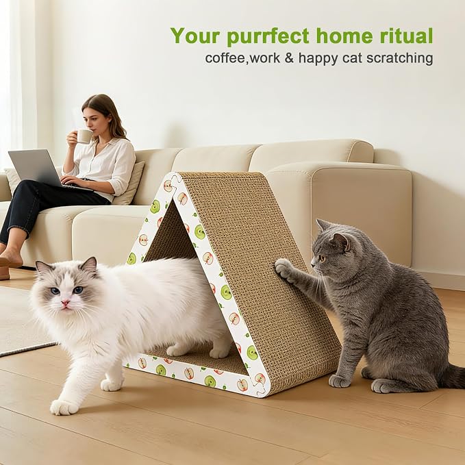 TIMHAKA Triangle Cat Scratcher, Cat Scratching Board for Indoor Cats, 6 Usable Sides Cardboard Cat Scratcher with Catnip, Corrugate Cardboard Cat Scratching with Premium Scratch Textures Design - Image 7
