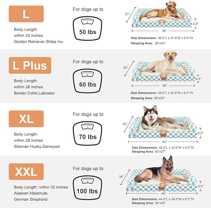 NANUYA Orthopedic Dog Bed for Large Dogs, 38 x 25 Inch, Green Grid | Egg crate foam for joint support, 3-sided bolster pet sofa, waterproof lining, washable cover, and non-skid base - Image 7