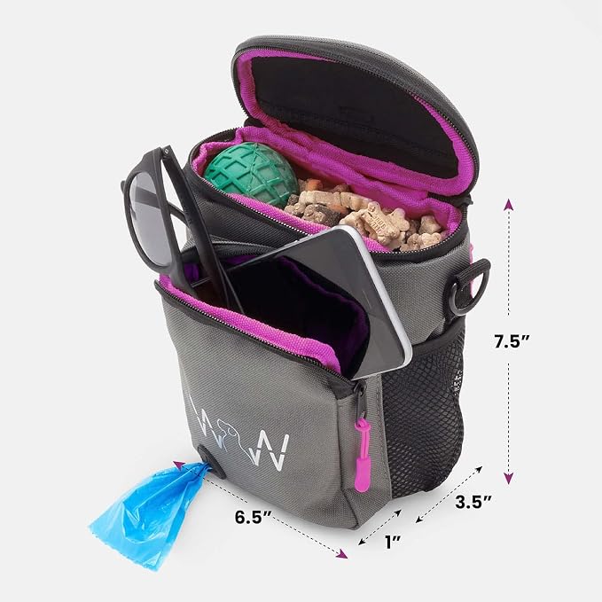 Multipurpose Pro Dog Treat Bag with Neoprene Split Top Dog Training Treat Pouch Bag with Shoulder Strap, Belt and Clip and Exterior Storage Pocket (Raspberry) - Image 3