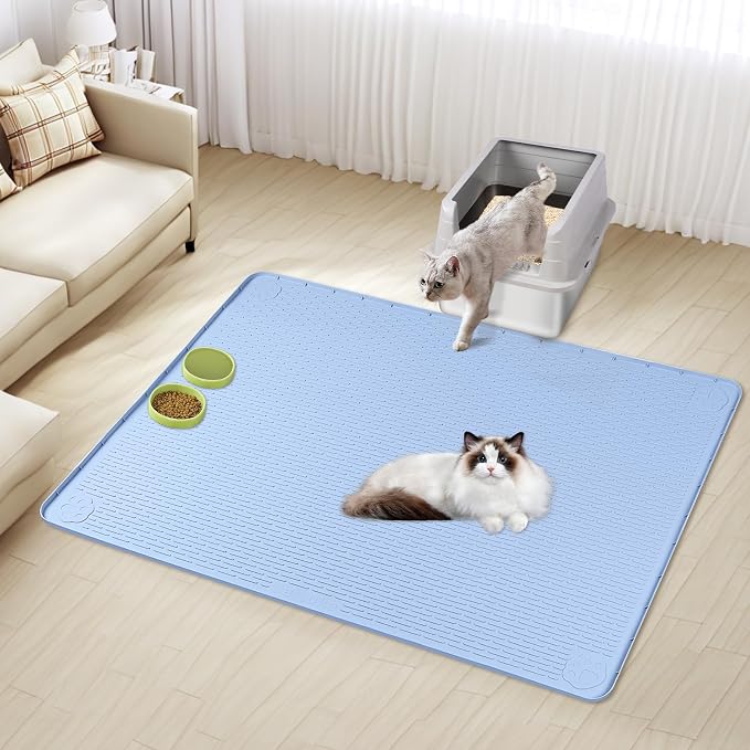 Silicone Cat Litter Mat for Litter Box 50”x35” Large Cat Mat, Blue | Waterproof, Non-Slip, Leak-Proof Rug Mat with Lip, Easy to Clean, Extra Large Litter Catcher Mat for Floor - Image 7