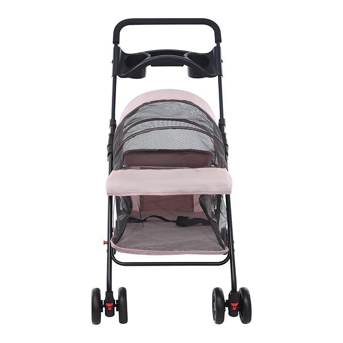 Dog Stroller with Casters, 40LBS Capacity Foldable Cat Pet Stroller with Storage Basket&Cup Holder, Foam Handle, Steel Frame for Small Medium Dogs Cats(Pink)