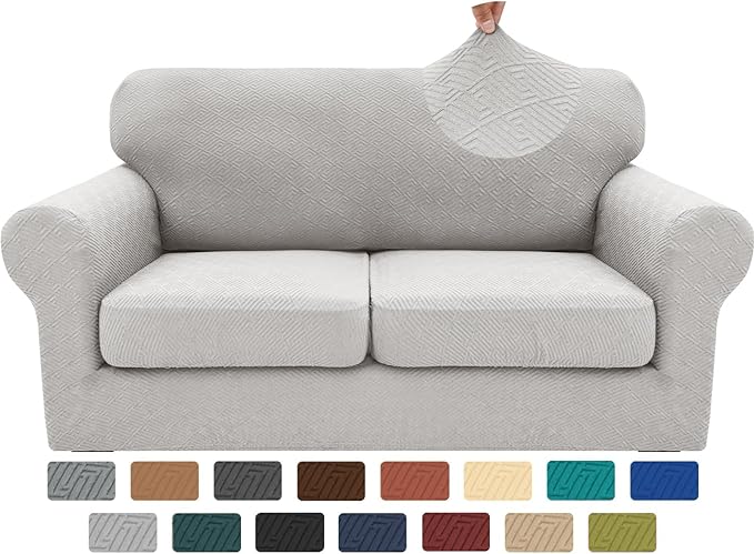 XINEAGE 2026 New 3 Pieces Couch Covers for 2 Cushion Sofa Super Stretch Loveseat Slipcover Pet Dog Universal Slip Cover Anti Slip Love Seat Furniture Protector (Silver Grey, 55"-69") by XINEAGE