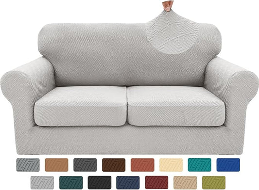 XINEAGE 2026 New 3 Pieces Couch Covers for 2 Cushion Sofa Super Stretch Loveseat Slipcover Pet Dog Universal Slip Cover Anti Slip Love Seat Furniture Protector (Silver Grey, 55"-69") by XINEAGE