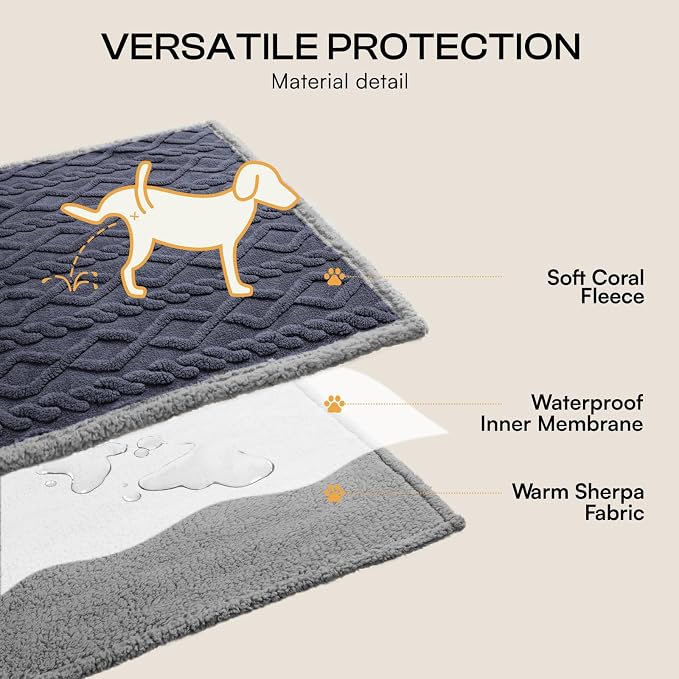 Luciphia Waterproof Dog Blanket, Reversible Sherpa Fleece for Couch Cover | Reversible waterproof pet blanket with soft Sherpa fleece machine washable protect couch bed car, Dark Grey 65" x 57" - Image 3