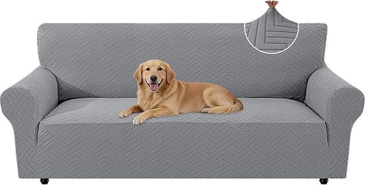 Stretch Sofa Cover Non-Slip Washable Furniture Protector | Stretch, 71"-91".Soft, Non Skid Foam, Elastic Bottom, Machine Washable, for Kids & Pets, Couch & Sofa, Light Gray by YSTELLAA