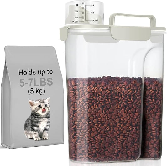 LEAWALK 5Lbs Dog Cat Storage Container Portable with Upgraded Large Spout and Cup, Plastic Pet Food Dispenser for Small Animal Kibble, Bird Seed, Oatmeal, Rice, Flour, Brown Sugart -Elegant White by LEAWALK