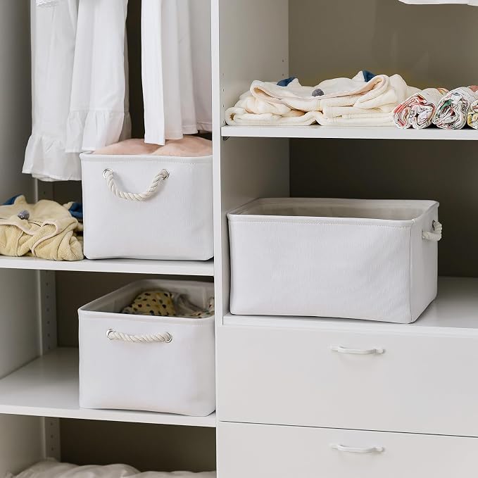 TheWarmHome Fabric Storage Bin, Large 1 Pack 15.7L*11.8W*8.3H Storage Basket for Home Storage and Organization, Shelf Basket with Cover for Living Room Bedroom Closet（White - Image 3