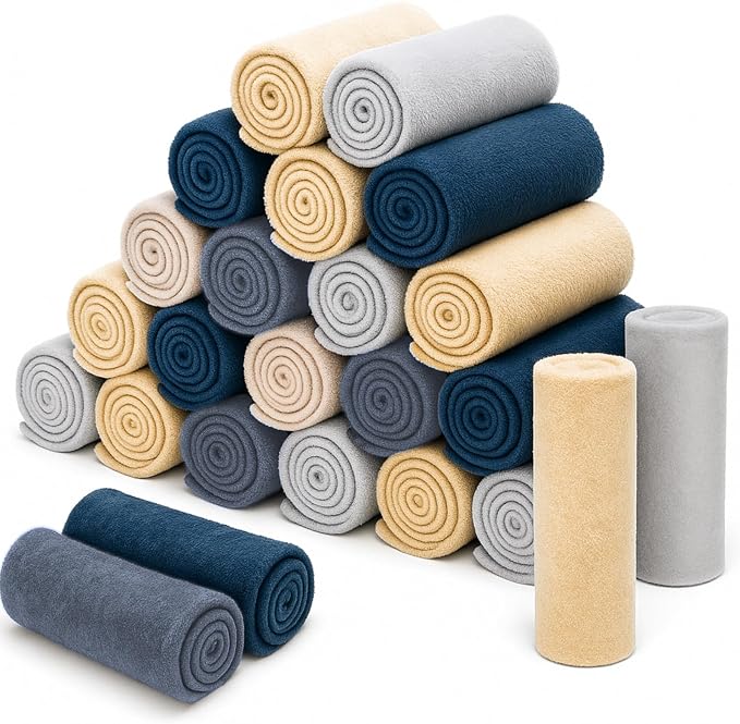 Macarrie 30 Pcs Fleece Blankets Bulk 50 x 60 Inch Soft Fleece Throw Blankets Warm Lightweight for Home Office Wedding Guest Gift Spring Outdoor Camping Travel Homeless Pet Lap Sofa Bed (Morandi Color) by Macarrie