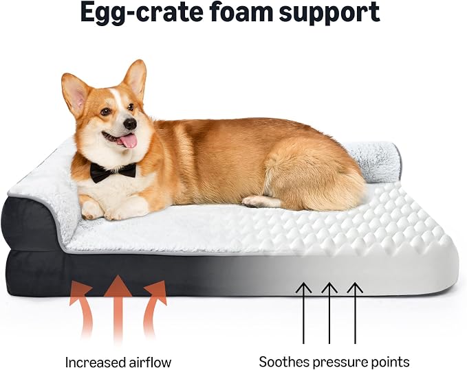 Amazon Basics Washable L-Shaped Dog Bed for Large Dogs, Anti-Slip Pet Sofa Bed for Indoor Dogs, Crate Bed, 42x30x8 Inches, Gray, Large - Image 4