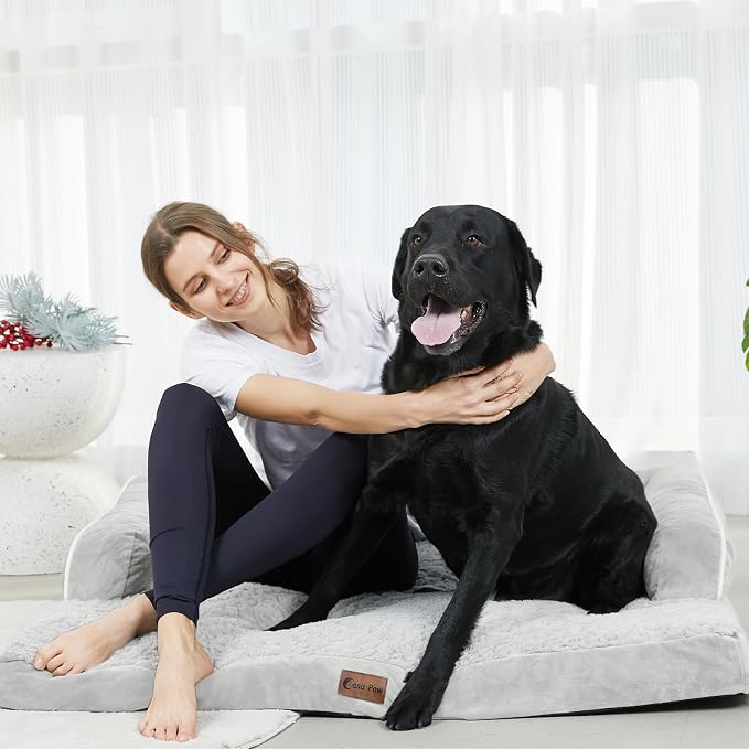 Orthopedic Washable Dog Bed for Medium Dogs, 35x22in, Grey White | Orthopedic Foam Relieves Joint Pressure, Bolsters Supports Head And Neck, Washable Cover, Non-Slip Bottom - Image 10
