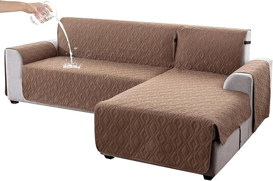 Genina Waterproof L Chaise Sectional Cover for Kids Pets (Brown, Sofa Large) by Genina