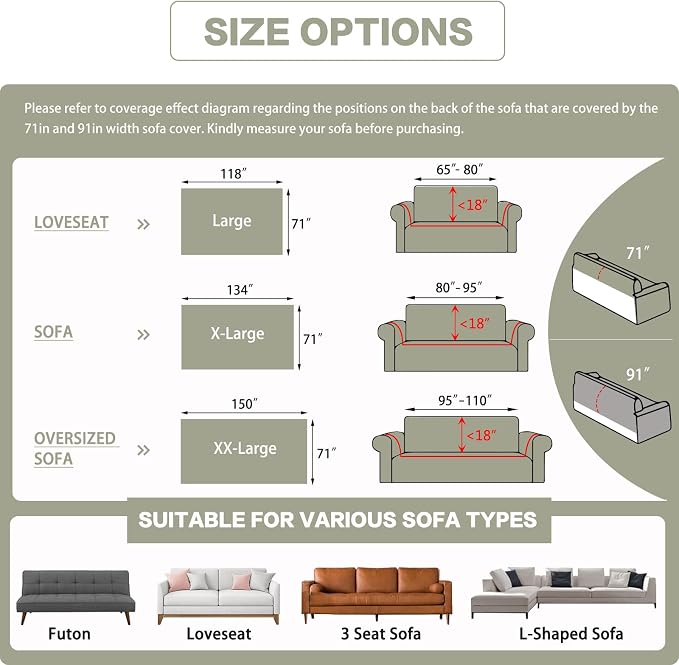 DREAMINGO Sofa Covers Washable Thick Chenille Couch Cover for 2 Cushion Couch Sofa Multi-Use Couch Cover Blanket Modern Pet Furniture Protector Sectional Couch Slipcover 71"x118", Sage Green - Image 2