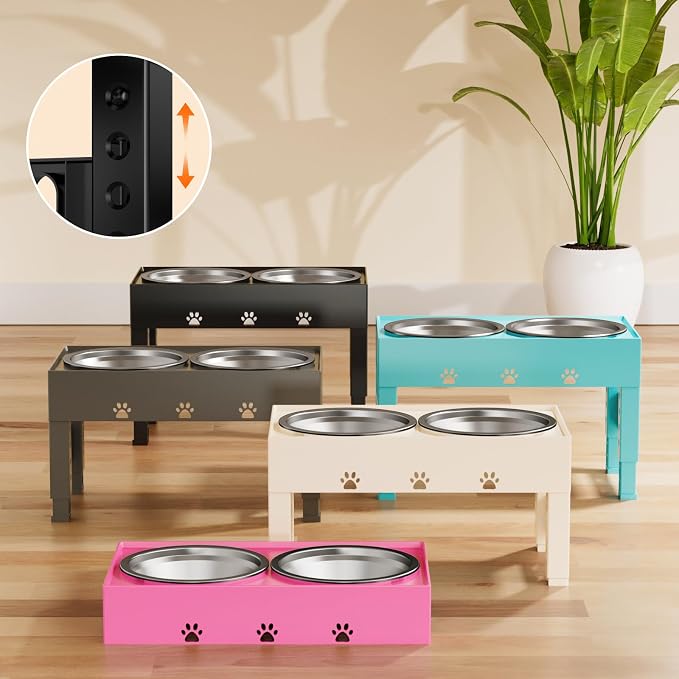 Elevated Dog Bowls with 2 Stainless Steel Bowls, 5-Height Adjustable Stand (3.1", 9" to 12"), for Improved Digestion & Neck Support, Easy Clean, Non-Slip Base Raised Feeder for Medium Large Dogs - Image 9