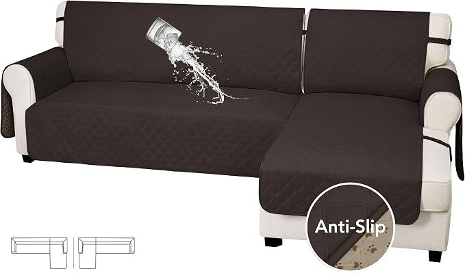 Easy-Going Waterproof Sectional Couch Covers with Chaise 2-Piece Non Slip L Shape Sofa Cover for Dogs Leakproof Furniture Protector Cover with Adjustable Strap for Pets (Small, Chocolate) by Easy-Going