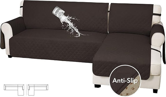 Easy-Going Waterproof Sectional Couch Covers with Chaise 2-Piece Non Slip L Shape Sofa Cover for Dogs Leakproof Furniture Protector Cover with Adjustable Strap for Pets (Small, Chocolate) by Easy-Going