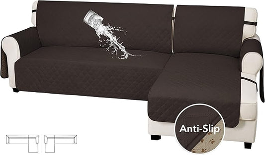 Easy-Going Waterproof Sectional Couch Covers with Chaise 2-Piece Non Slip L Shape Sofa Cover for Dogs Leakproof Furniture Protector Cover with Adjustable Strap for Pets (Large, Chocolate) by Easy-Going
