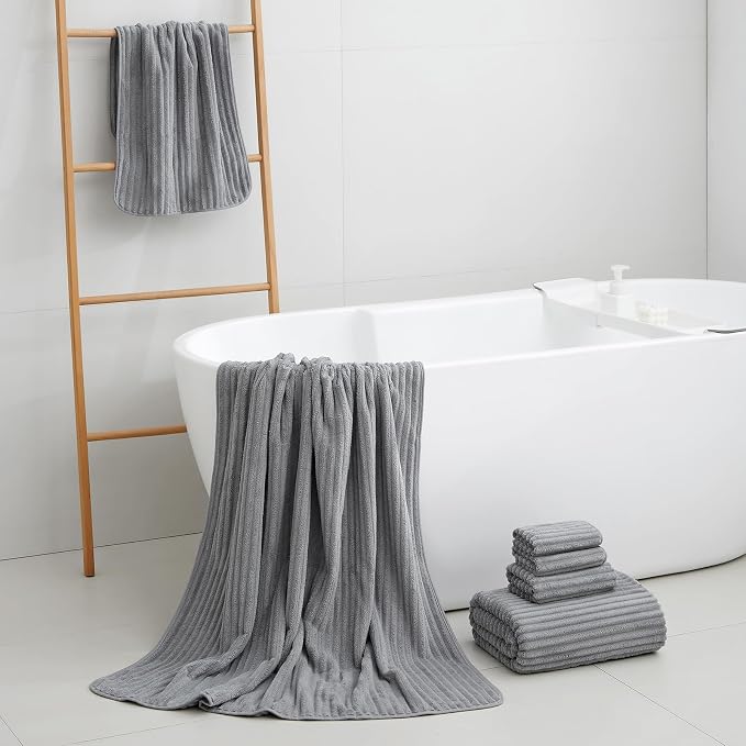 6 Piece Bath Towel Set, 30"x60" Microfiber Towels,Grey | Quick dry, Highly Absorbent,shower towels for bathroom gym,2 large Bath towels,2 hand towels,2 washcloths - Image 2