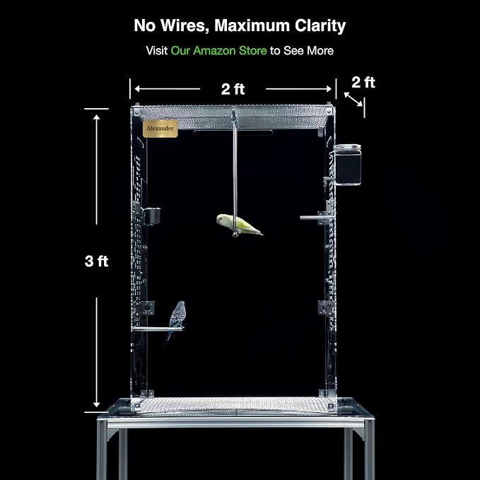 GuineaLoft™ Crystal Clear Custom Acrylic Bird Cage (Model-ET2) | Custom Sizes from Small to Extra Large w/ Optional Divider, Name Plate, UV Background, & Accessories - Image 2
