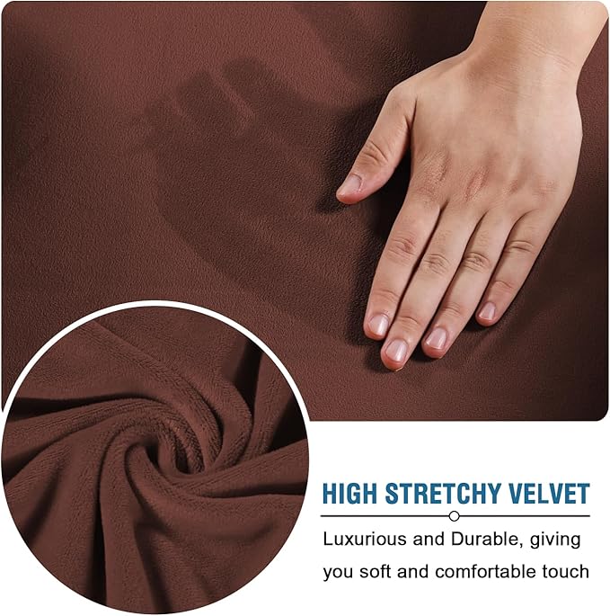 H.VERSAILTEX Real Velvet Plush 3 Piece Stretch Sofa Covers Couch Covers for 2 Cushion Couch Loveseat Covers Width Up to 72 Inch Feature Thick Soft Stay in Place (Medium Sofa, Burnt Brick) - Image 5