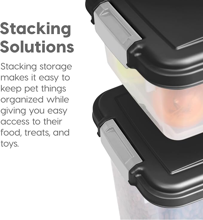IRIS USA Dog Food Storage Container 30 lb + 11lb Airtight Combo, Stackable Pet Food Storage Bin with Wheels for Cat Dog Food, BPA Free, Made in USA, Black | Stackable Pet Food Plastic Storage Bins with Wheels for Cat and Dog Food, Made in USA - Image 8