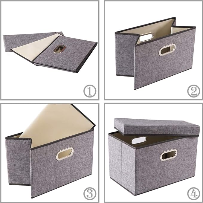 PRANDOM Collapsible Storage Containers with Lids [5-Pack] Linen Fabric Foldable Storage Bins Boxes Organizer Baskets Cube with Cover for Home Bedroom Closet Office Nursery (14.9x9.8x9.8) - Image 6