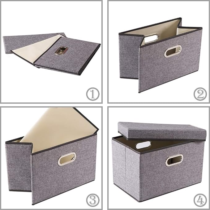 PRANDOM Foldable Storage Boxes with Lids [3-Pack] Linen Fabric Collapsible Storage Bins Organizer Containers Baskets Cube with Cover for Home Bedroom Closet Office Nursery (14.9x9.8x9.8) - Image 7