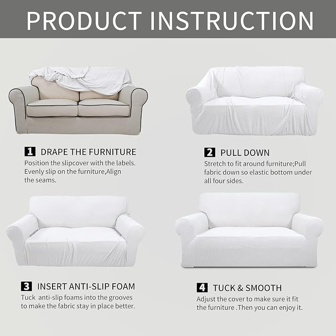 Easy-Going Stretch Chair Slipcover with Arm Washable Snow White | 1-Piece Couch Sofa Cover Furniture Protector for Living Room Soft with Bottom For Kids, Pet. Spandex Jacquard - Image 6
