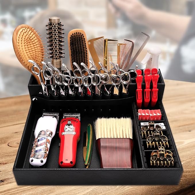 Barber Storage Box,Hairdressing Tool Holder, Multifunctional Detachable Large Storage Box, Shear Holder PU Leather Salon Scissors Holder, Hair Cutting Tools Storage Case for Barber Accessories(Large) - Image 8