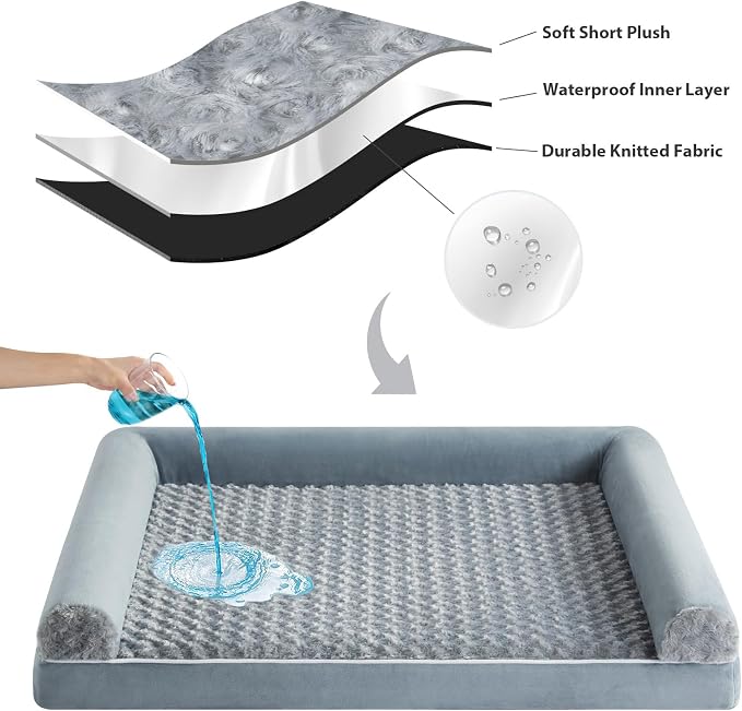 BFPETHOME Orthopedic Washable Large Dog Bed for Senior Dog Comfy Sleep | Waterproof Big Soft Pet Couch Bed for Dogs Relax with Removable Cover Supportive Egg Crate Foam Grey 36x27 Inch - Image 5