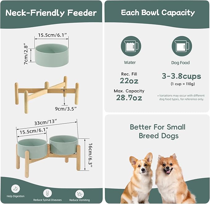 Havniva Elevated Dog Bowls Ceramic Dog Bowls with Stand, Dog Food Bowl | 6.1” Raised Dog Bowls with Non-Slip Wood Stand, Dog Food and Water Bowl Set, Double Dog Feeding Bowls for Small & Medium Dogs - Image 2