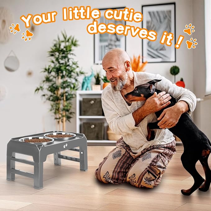 Elevated Bowls, 4 Height Adjustable Raised Stand With 2 Thick 50oz Stainless Steel Food Bowls, Non-Slip Feeder for Large Medium Dogs, Adjusts to 3.7", 9.2", 10.75", 12.36" Grey - Image 8