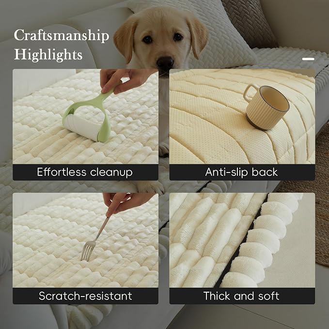 Linear Grid Couch Cover for Dogs Non Slip - Thick Wear-Resistant Pet Sofa Protector for 3 Cushion Couch Large Silicone Particles Washable Furniture Mat for Dogs Cats Sectional - Image 4