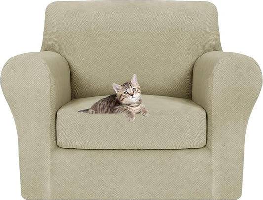 MAXIJIN 2 Piece Chair Covers Chair Slipcover with Arms, Sofa Chair Cover for Living Room Armchair Cover, Stretch Pet Dog Slip Cover for A Chair with 1 Cushion (31"-46", Khaki) by MAXIJIN
