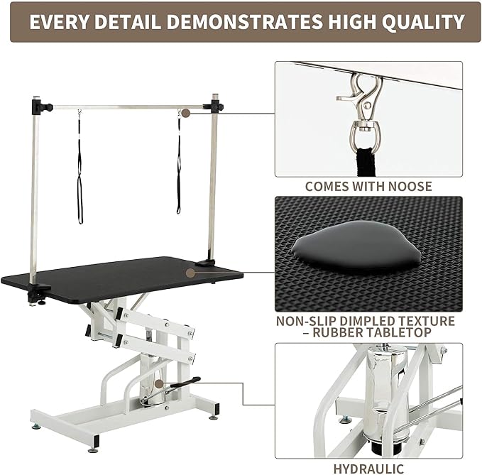 Hydraulic Dog Pet Grooming Table, 42 Inch Heavy Duty Professional Pet Grooming Station 21'' -36'' Height Adjustable for Large Dog at Home with Adjustable Overhead Arm, Clamp and Grooming Noose, Purple - Image 3