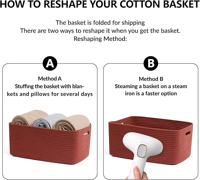 MiniArk Large Storage Baskets for Shelves, 17 x 13 x 7.5” Closet Organizers Bins for Clothes Blanket Towels, Baby Nursery, Toy Baskets Box, Woven Rope Baskets, 2 Packs Oxide Red - Image 7