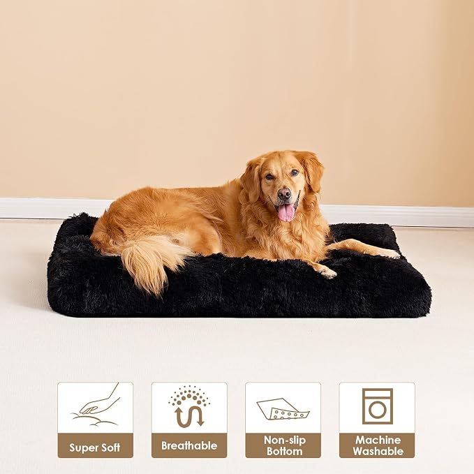 EHEYCIGA Fluffy Dog Crate Bed for Extra Large Sizes, Plush Faux Fur Crate Pad, Calming Anti Anxiety XL Bed, Washable Soft Warm Dog Mat with Non-Slip Bottom, Black | Xlarge Calming Anti Anxiety Plush Faux Fur Mat for Large size dogs, Washable Soft Warm ... - Image 7