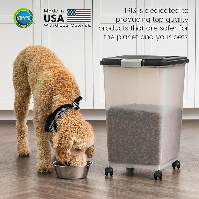 IRIS USA Airtight Dog Food Storage Container, Up to 54 lbs, Attachable Wheels, For Dog Cat Bird and Other Pet Food Storage Bin, Keep Fresh, Translucent Body, Easy Mobility, Black - Image 7
