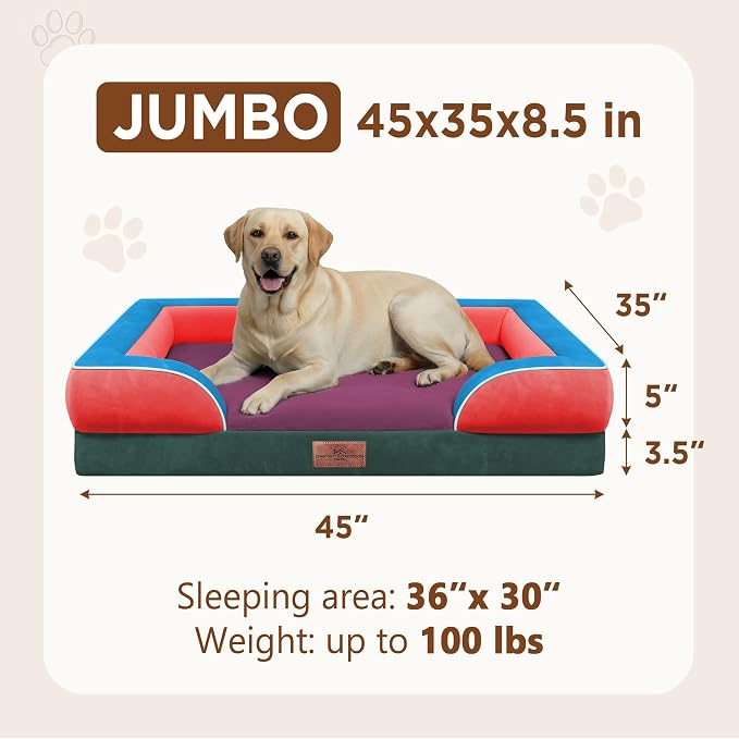 Comfort Expression Orthopedic Dog Bed for Extra Large Dogs with Bolster | Waterproof Dog Couch Bed with Washable Cover & Non-Slip Bottom, Supportive Egg Crate Foam XL Pet Bed, 45x35 Inch - Image 8