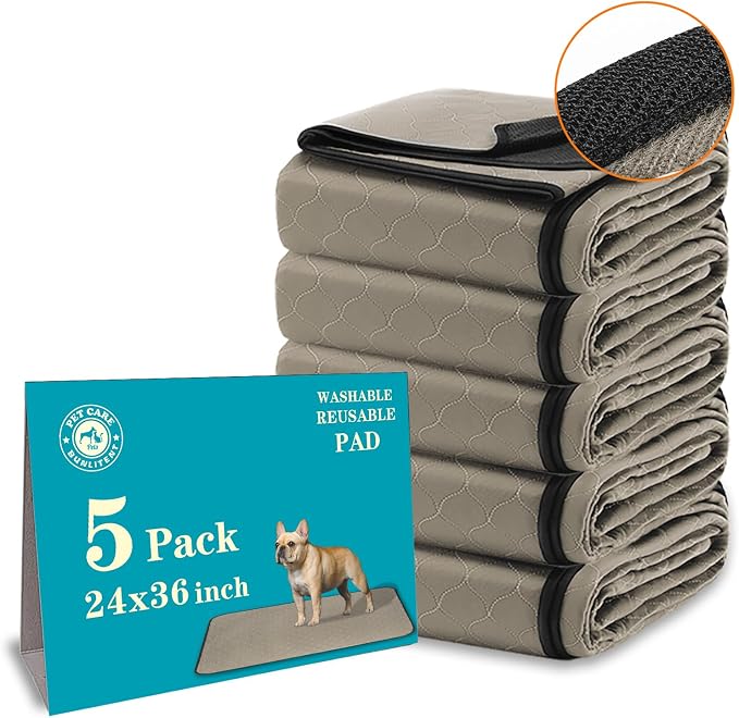 Bunlitent Washable Pee Pads for Dogs 24" x 36", 5 Pack, Brown | Reusable, Quick Dry, Anti-Slip, Waterproof, Reusable Puppy Pads, Whelping Pads, For Training, Playpen, Incontinence by Bunlitent