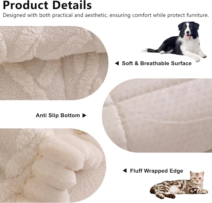 DREAMINGO Fuzzy Pet Couch Cover with Geometric Jacquard, Washable & Non-Slip Sofa Covers for 2 Cushion Couch, Plush Dog Bed Mat for Sofa Cushion Protector 27.6x59.1 Inch, White - Image 2