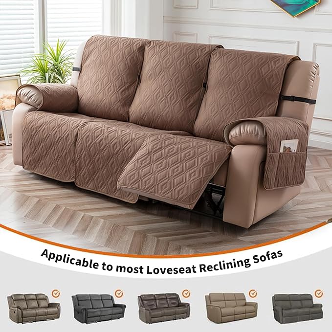 Genina Waterproof Couch Cover for Reclining Couch 3 Seater Non-Slip, Washable Recliner Sofa Covers for 3 Cushion Couch, Furniture Covers Couch Protector for Dogs Pets Kids (Camel, Recliner Sofa) - Image 3