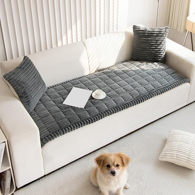 Couch Cover for Dogs, Non Slip Washable Sofa Protector Pet Friendly | Dark Gray Fuzzy For 3 Cushion Couch, Protector for All Sofas (27.6" x 82.7") - Image 3