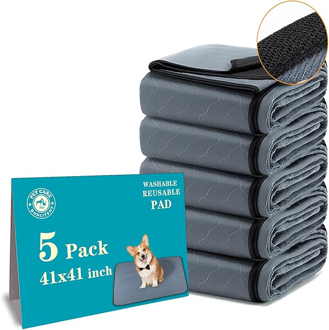 Bunlitent Washable Pee Pads for Dogs 41" x 41", 5 Pack, Reusable Puppy Pads, Dog Training Pads with Quick Dry, Large Anti-Slip Whelping Pad for Pet, Playpen, Incontinence, Housebreaking by Bunlitent